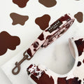 Dog leash with cow print and 'CocoPup' branding