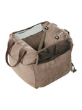 Brown pet carrier with a transparent window, dog car seat
