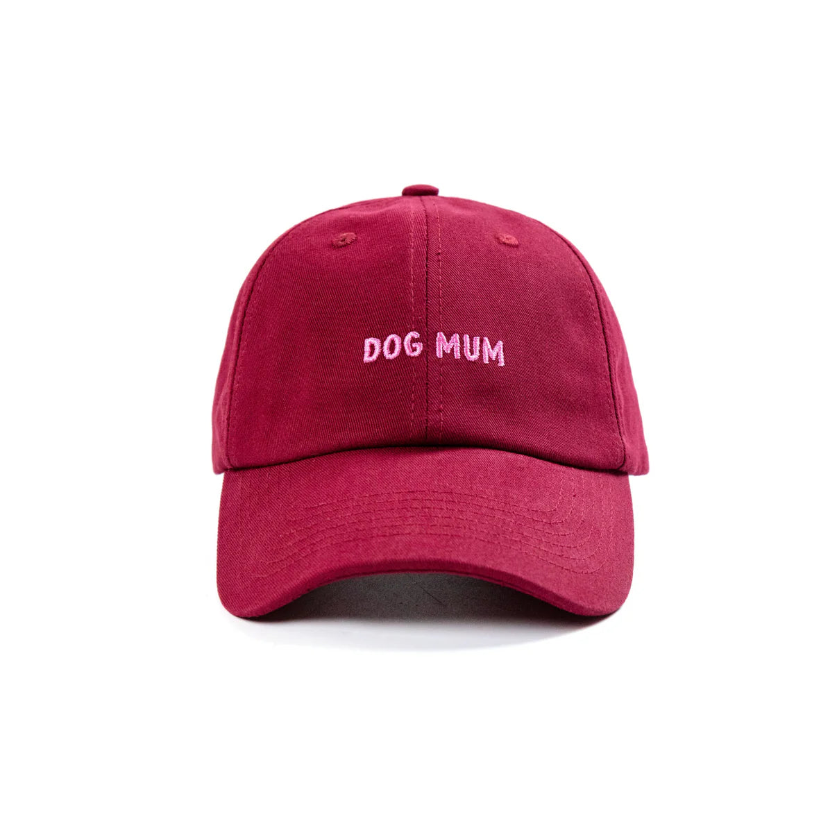 Red cap with 'DOG MUM' text 