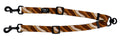 Brown wave print dog leash splitter with black hardware on a white background