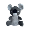 Gray knitted koala dog toy on a white background