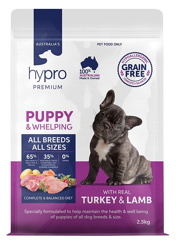 Dog food package for puppies with visible Hypro Premium branding.