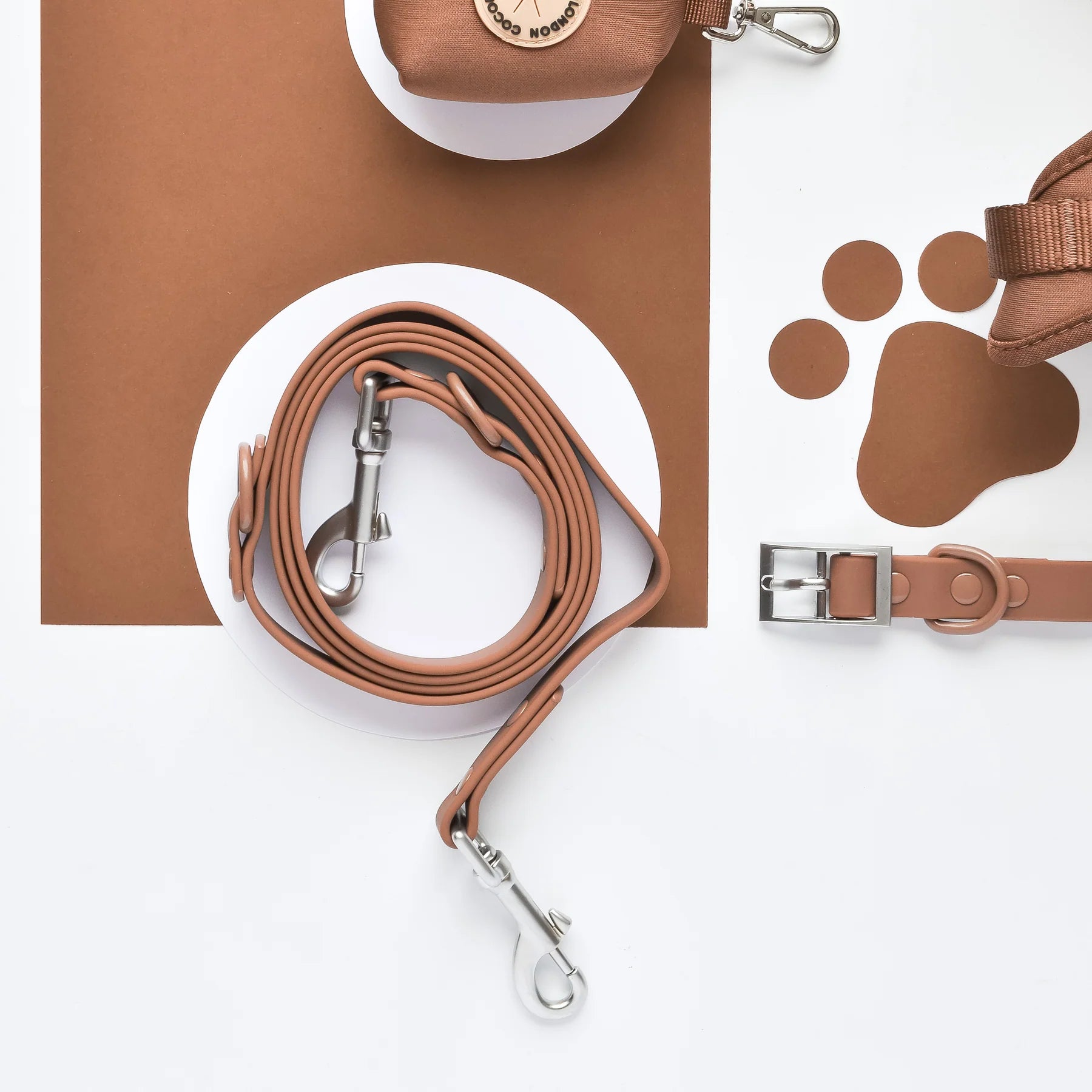 Brown silicone dog leash, waterproof