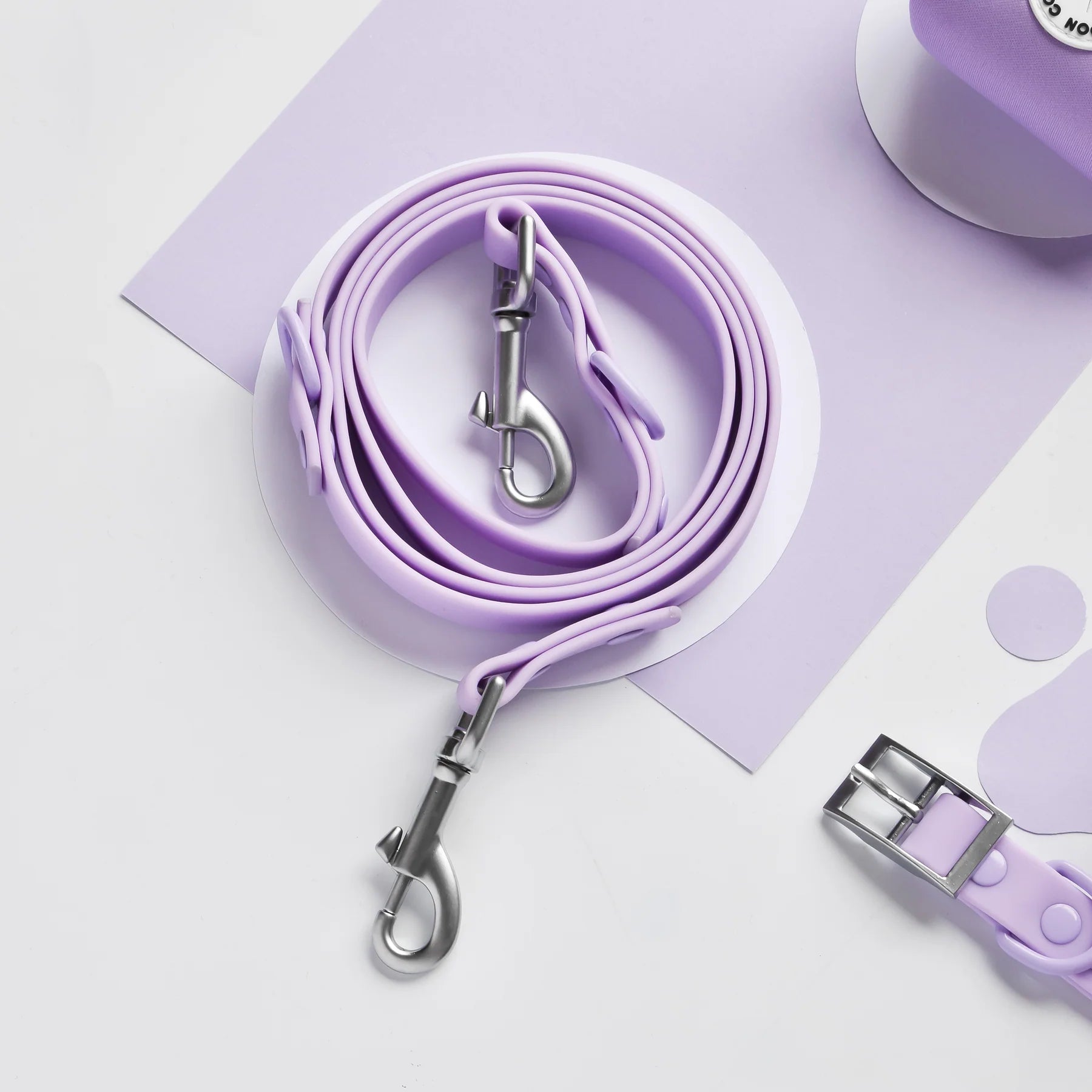 Purple silicone dog leash and collar set 