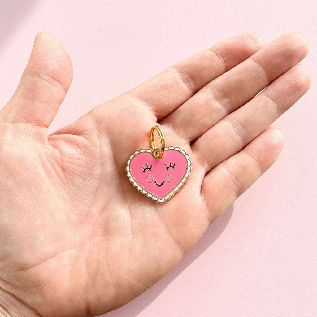 Pink Heart Charm - QR Code ID Tag